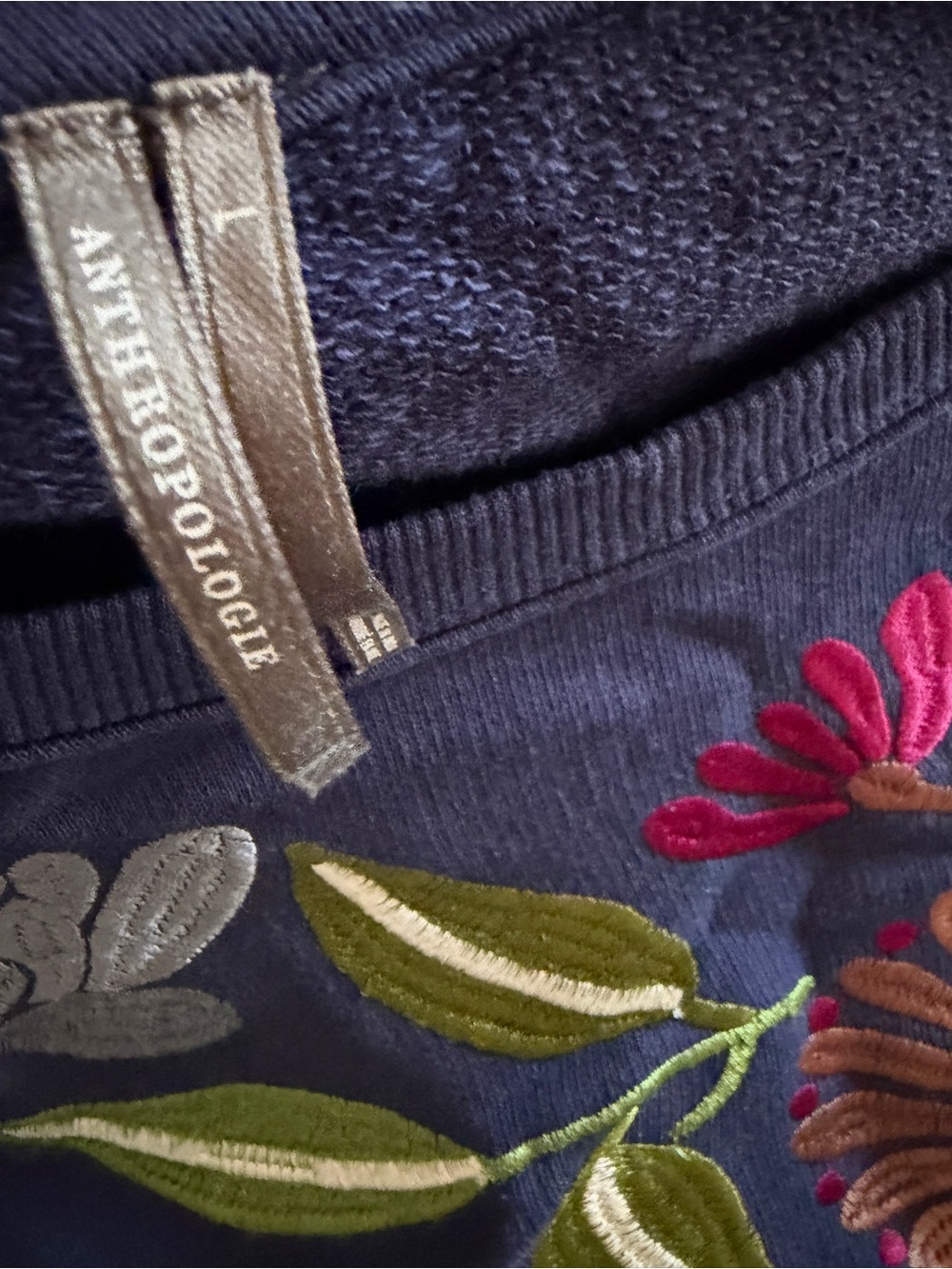 Anthropologie Sweatshirt Crew Neck Embroidered Floral Blue - Picture 4 of 5
